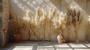 ai generado florero con planta en frente de pared foto