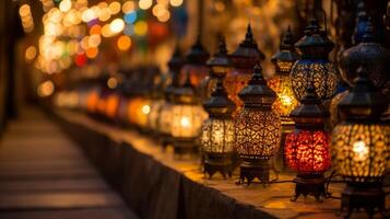 AI generated A border of intricate moroccan lanterns and lamps. Generative AI photo