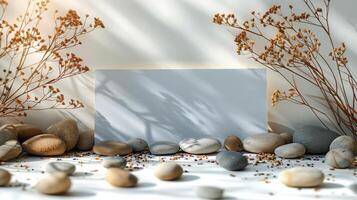 AI generated White Sheet of Paper Surrounded by Rocks photo