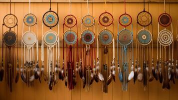 AI generated A border of traditional native american dreamcatchers. Generative AI photo