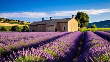 AI generated A border of lush lavender fields in provence. Generative AI photo