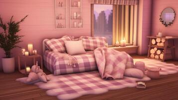 AI generated A buffalo checkered pink background for a cozy atmosphere. Generative AI photo