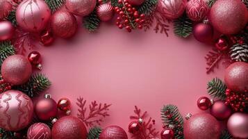 AI generated Pink Christmas Ornament Background With Ornaments photo