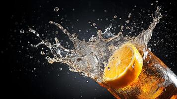 AI generated A burst of carbonated soda from a can. Generative AI photo