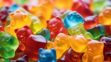 AI generated Cascade of colorful gummy bears. Generative AI photo