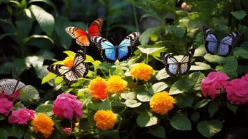 ai generado mariposa jardín con varios especies. generativo ai foto