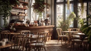 AI generated Classic cafe setting with warm atmosphere. Generative AI photo