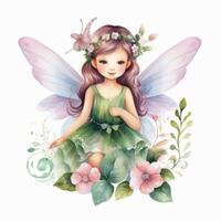 AI generated Watercolor Painting of a Little Girl Dressed as a Fairy photo