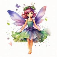 AI generated Little Girl in Green Dress With Flower photo