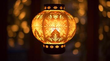 AI generated A closeup of a glowing paper lantern. Generative AI photo