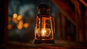 AI generated A closeup of a flickering candle in a lantern. Generative AI photo