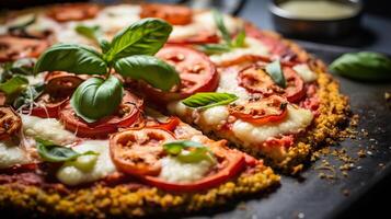 AI generated A closeup of a gluten free, cauliflower crust pizza. Generative AI photo