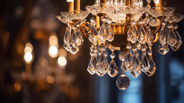AI generated A closeup of a sparkling crystal chandelier. Generative AI photo