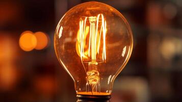 AI generated A closeup of a vintage filament lightbulb. Generative AI photo