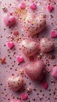 AI generated Pink Hearts and Stars on Pink Background photo