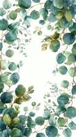 AI generated Green Leaves Watercolor Painting on White Background photo