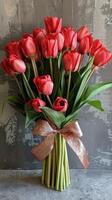 AI generated Red Tulips Bouquet in Vase photo