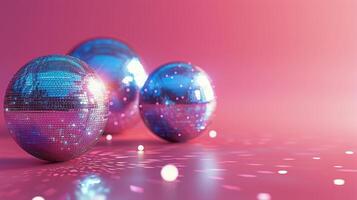 AI generated Three Shiny Disco Balls on Pink Background photo