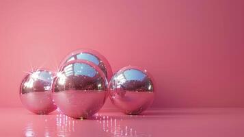 AI generated Shiny Balls on Pink Surface photo