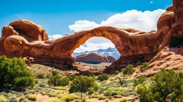 ai generado un Desierto paisaje con vistoso arenisca arcos generativo ai foto