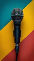 AI generated Black Microphone on Multicolored Wall photo