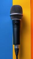 AI generated Black Microphone on Multicolored Wall photo