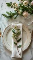 AI generated Elegant Table Setting With White Plate, Silverware, and Flowers photo