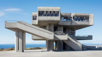 AI generated A futuristic brutalist structure against a clear sky. Generative AI photo