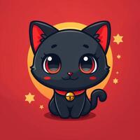 ai generado plano logo presentando un chibi gato metido en un vibrante rojo suerte antecedentes. foto