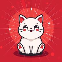 AI generated Flat logo featuring a chibi cat placed on a vibrant red lucky background. photo