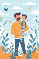 AI generated modern flat illustration happy dad with son illustration photo