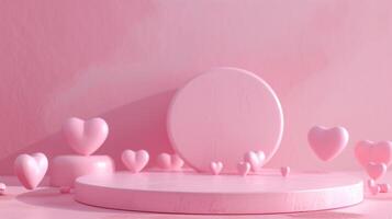 AI generated Empty Pink Minimalistic Round 3D Podium Centered in the Photograph photo