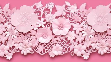 AI generated A lacey floral pink background with intricate lacework. Generative AI photo