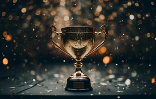 AI generated a gold trophy is shown against a scatter of stars photo