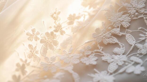 AI generated A macro view of intricate lace on a wedding dress. Generative AI photo