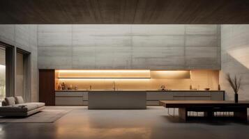 AI generated A minimalist interior design within a contemplative brutalist space. Generative AI photo