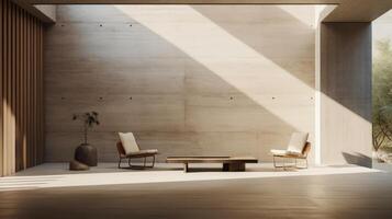 AI generated A minimalist interior design in a serene brutalist space. Generative AI photo