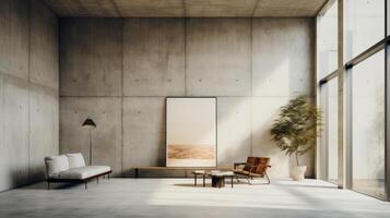 AI generated A minimalist interior space in a brutalist setting. Generative AI photo