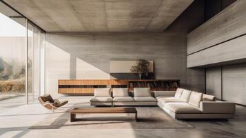 AI generated A minimalist interior highlighting brutalist design features. Generative AI photo