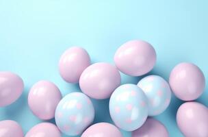 AI generated easter eggs on a blue background, in the style of light teal and light pink photo