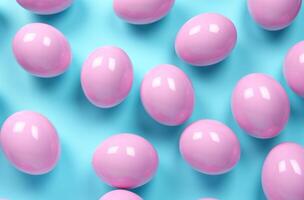 AI generated easter eggs on a blue background, in the style of light teal and light pink photo