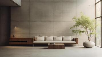 AI generated A minimalist interior space in a tranquil brutalist setting. Generative AI photo