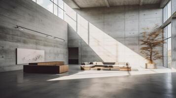 AI generated A minimalist interior with natural light in a brutalist space. Generative AI photo