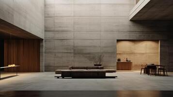 AI generated A minimalist interior space within a brutalist structure. Generative AI photo