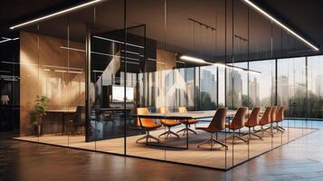 AI generated High-tech office space with glass walls. Generative AI photo