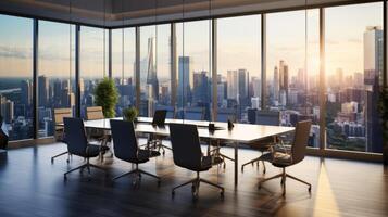 AI generated High-tech conference room with city view. Generative AI photo