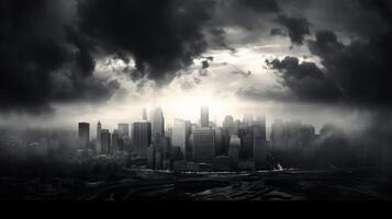 AI generated A monochrome city skyline with dramatic clouds. Generative AI photo