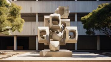 AI generated Sculpture in brutalist surroundings. Generative AI photo