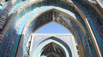 AI generated A mosque's intricate archway with mosaic details. Generative AI photo
