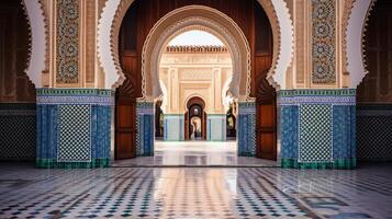 AI generated A mosque's intricate archway with mosaic details. Generative AI photo